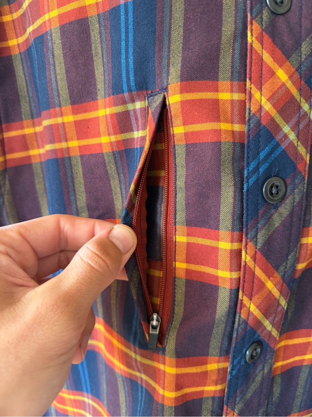 Alaskan Hardgear Plaid Flannel Button-Up Shirt in Navy, Red & Orange - Picture 4 of 7